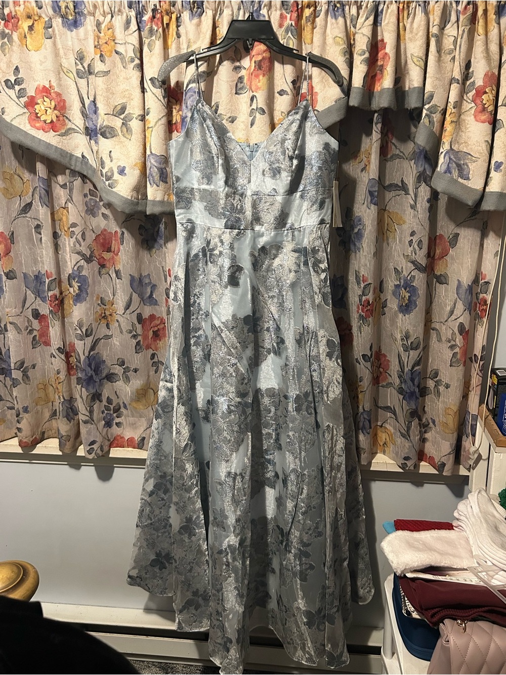 Eliza J Silver-Blue Floral Maxi Dress